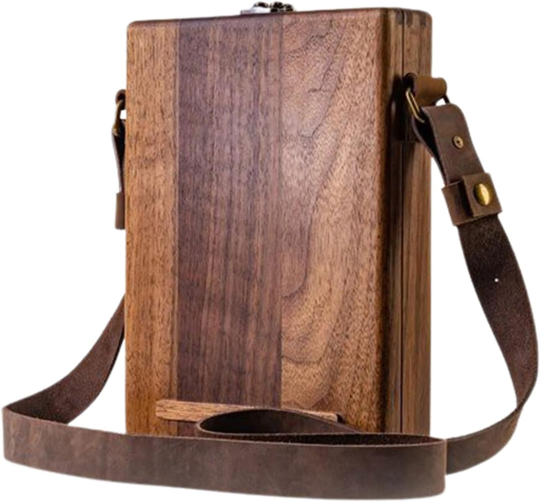 Writers Messenger Wood Box, A5 Artist Tool and Brush Storage Box, Walnut Wooden Shoulder Bag, Multip