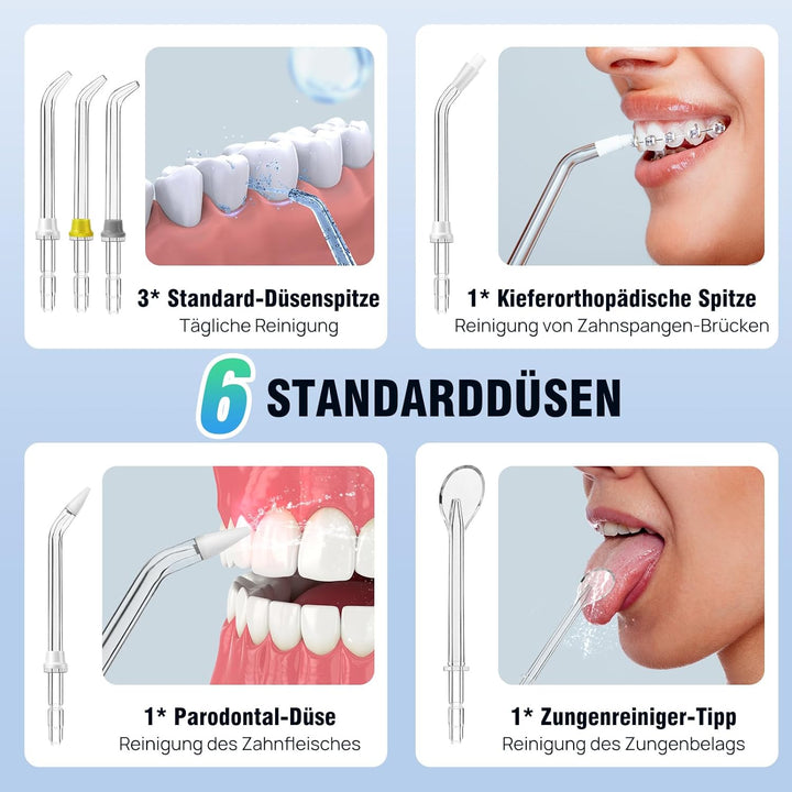 VickyHome Munddusche 3 Modi 6 Düsen Water Flosser, Munddusche Oral Zahnzwischenraumreiniger 320ML Wa