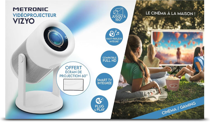 METRONIC 475351 Tragbarer Beamer, WiFi, Bluetooth, integrierter Lautsprecher für Videospiele, Filme,