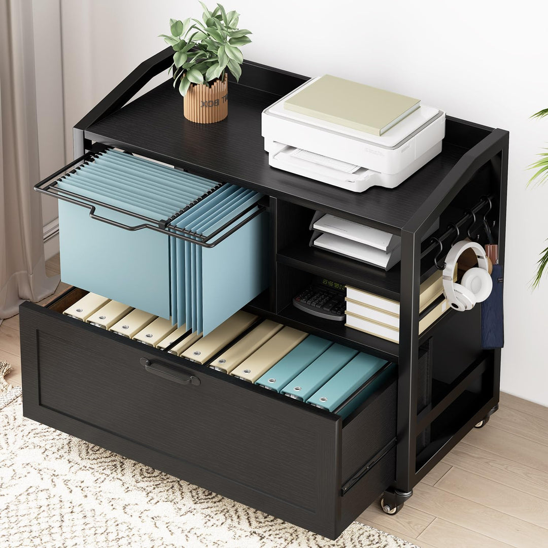 HSH Rollcontainer mit Schubladen für DIN A4 Letter FormatGrösse Mobiler Büroschrank Holz Metall Druc