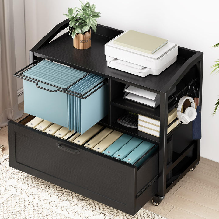 HSH Rollcontainer mit Schubladen für DIN A4 Letter FormatGrösse Mobiler Büroschrank Holz Metall Druc