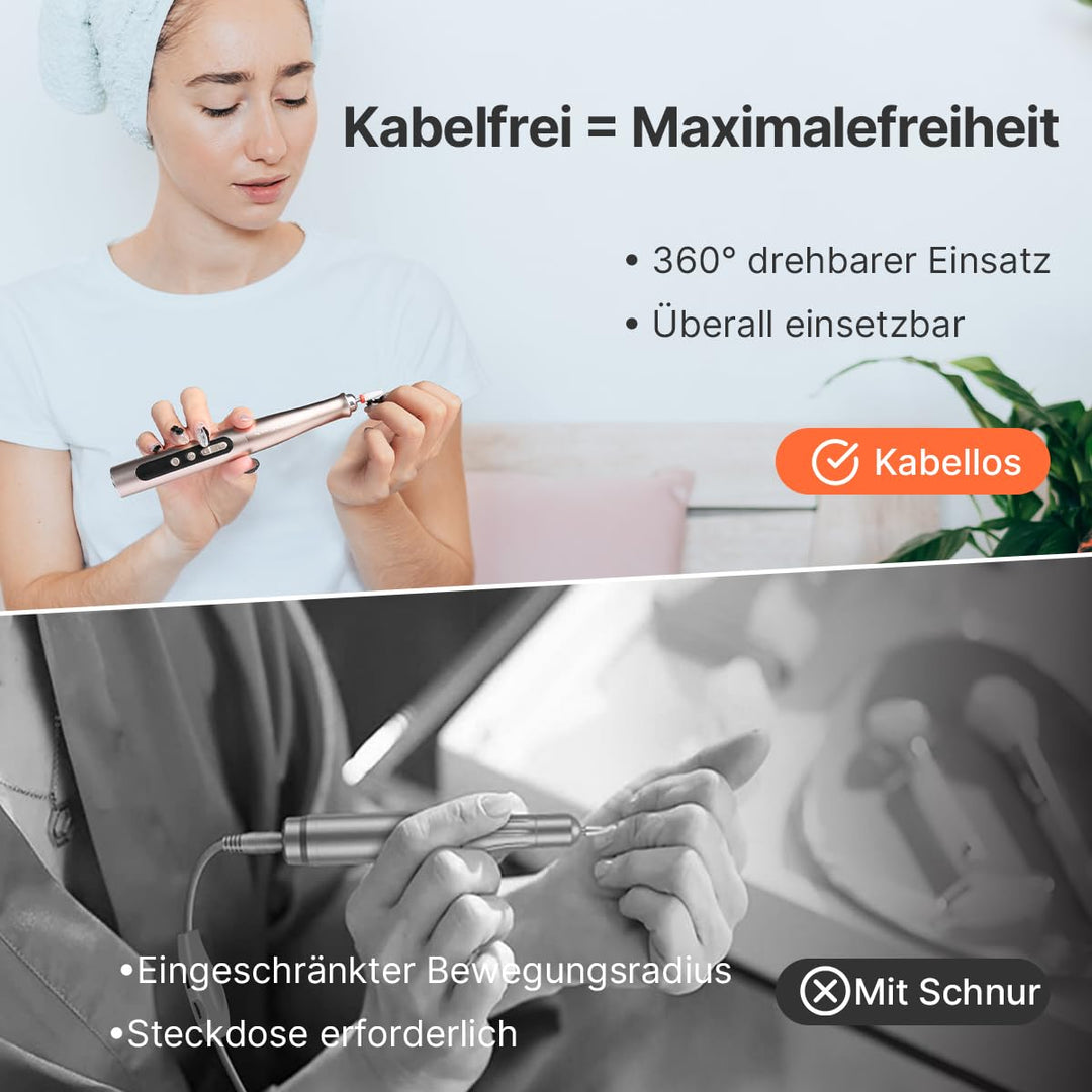 TOUCHBeauty Elektrische Nagelfeile Set Kabellos-Nagelfräser Nail Drill mit 5 Geschwindigkeiten, LCD-