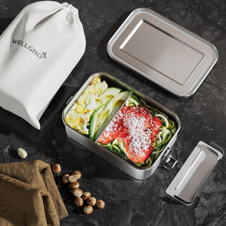 WELLGRO Edelstahl Dosen eckig - 550ml 850ml 1400ml 2400ml auslaufsicher Metall Brotdose Lunchbox, Ka