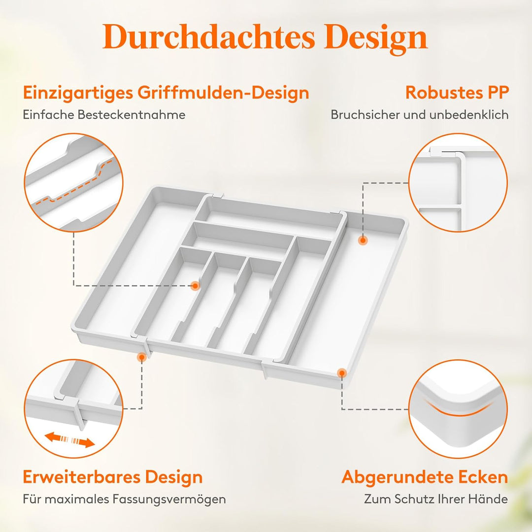 Lifewit Besteckkasten für Schubladen 40 50, verstellbarer Kunststoff Organizer Küche Tiefe 42,4 cm,