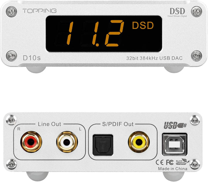 Topping D10s Mini USB DAC ES9038Q2M XMOS XU208 PCM384kHz DSD256 Native Audio Amplifier Decoder Silbe