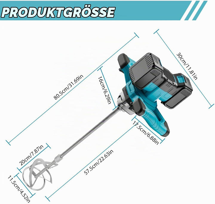 Akku Farbmörtelrührer Kompatibel mit Makita Batterie, 3200W Mehrzweck Brushless Betonrührer mit Rühr