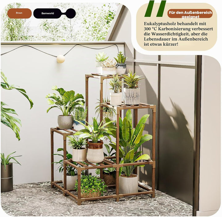 Bamworld Pflanzenständer Indoor Outdoor Eck Regal Pflanzenhalter für Wohnen 4-stöckige Eckständer Pf