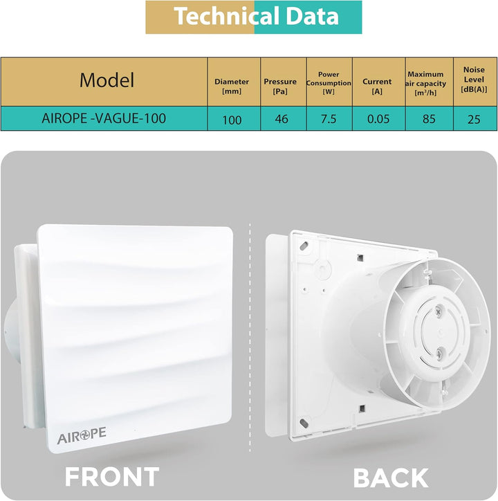 100 mm,Badlüfter Ventilator,Modernes Design und ästhetischer Look, Abluftventilator mit Rückschlagve