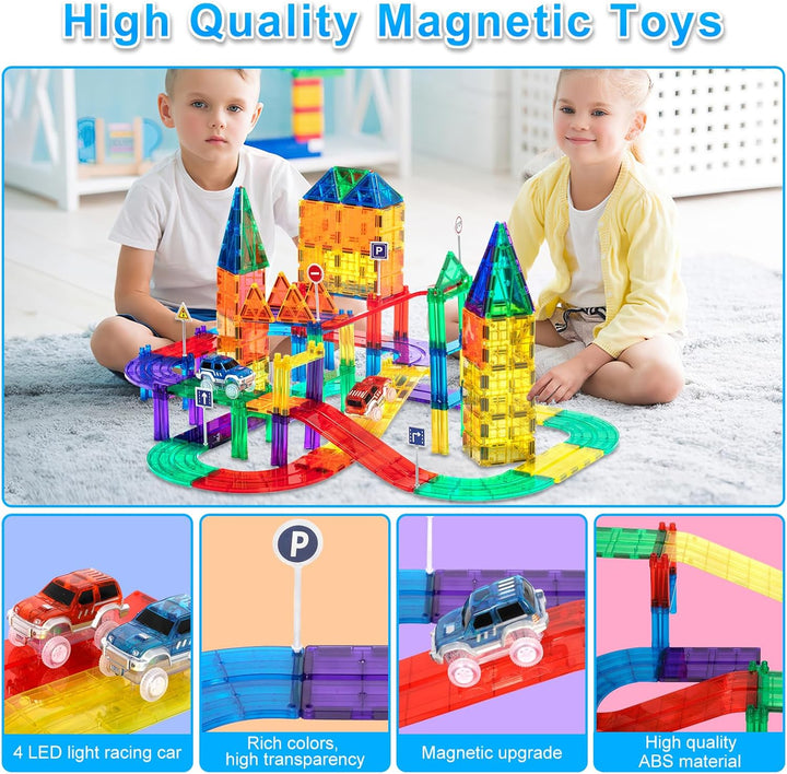 193Pcs Orbital Magnetbausteine 3D Magnetspielzeug, Magnetisches Bauspielzeug mit LED Rennwagen, Magn