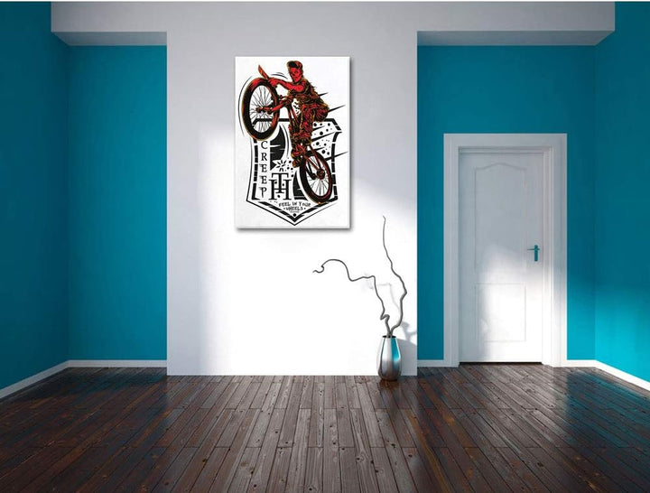 Creepy Biker white Leinwandbild Bild auf Leinwand, XXL riesige Bilder fertig gerahmt mit Keilrahmen,