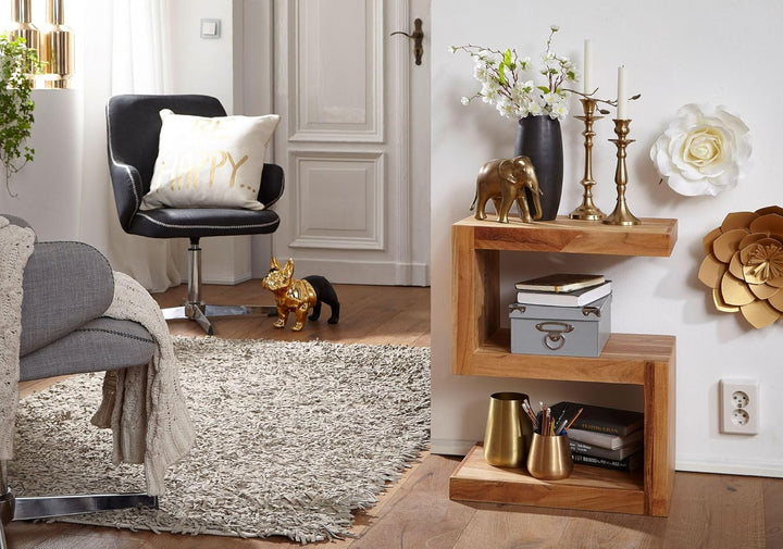 FineBuy Beistelltisch Massivholz S Cube 60cm hoch Wohnzimmer-Tisch Design Landhaus-Stil Couchtisch F