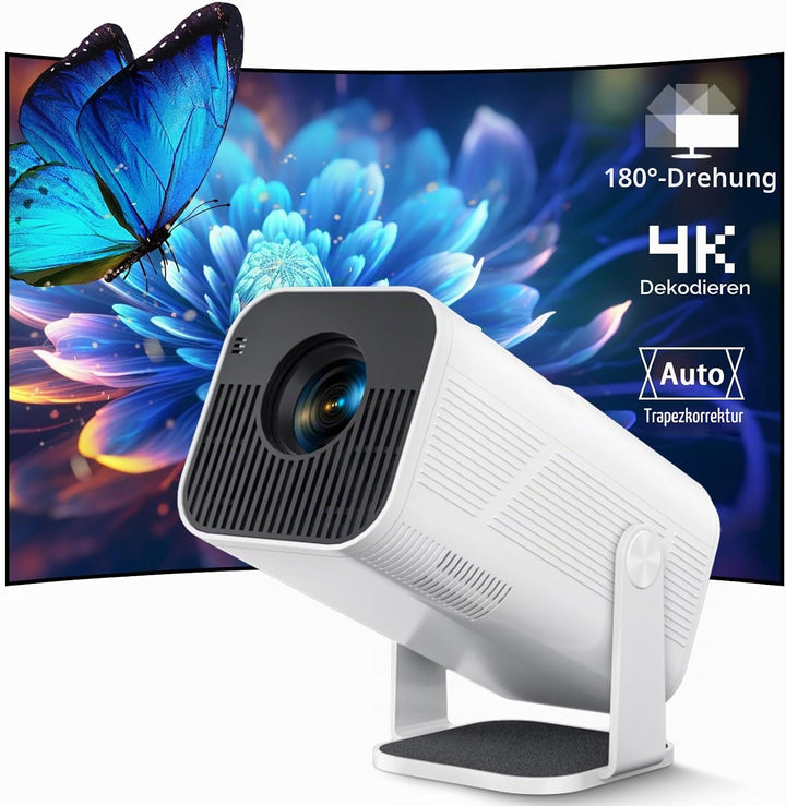 Beamer Mini Projektor mit Android 13 WiFi 6 Bluetooth 5.2 Mini Beamer 4K 1080P Unterstützung Automat