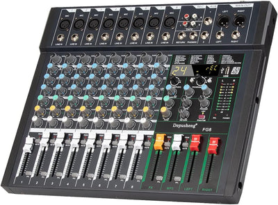 Depusheng FG8 Professioneller 8-Kanal-Audio-Mixer für Computeraufnahmen, Sound-Controller-Schnittste