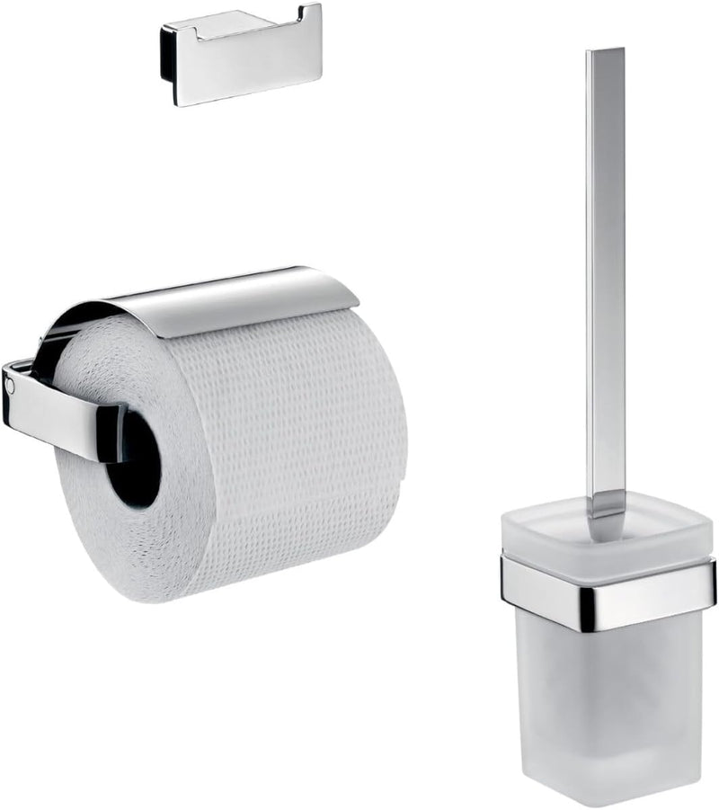 emco LOFT Badacccessoire-Set, Toilettenpapierhalter mit Deckel, WC-Bürstenganitur & Doppelhaken, ele