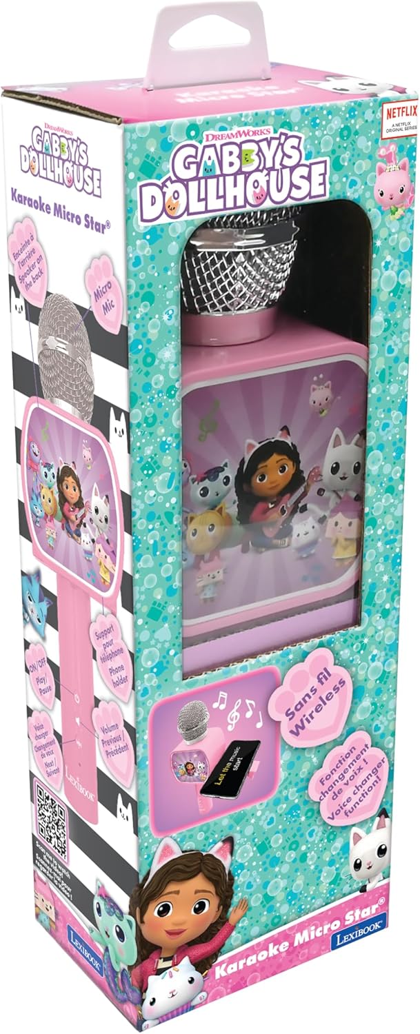 Lexibook, Gabby's Dollhouse, Bluetooth®-Mikrofon mit Stimmveränderungsfunktion, integrierter Lautspr