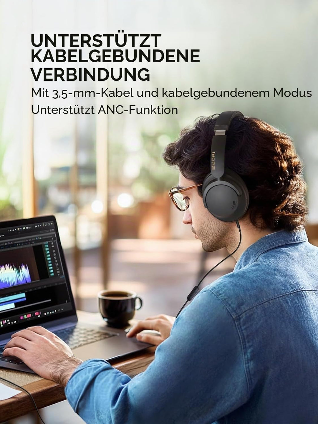 1MORE SonoFlow Pro Over-Ear Kopfhörer Kabellos, LDAC Hi-Res Wireless Audio, Active Noise Cancelling,
