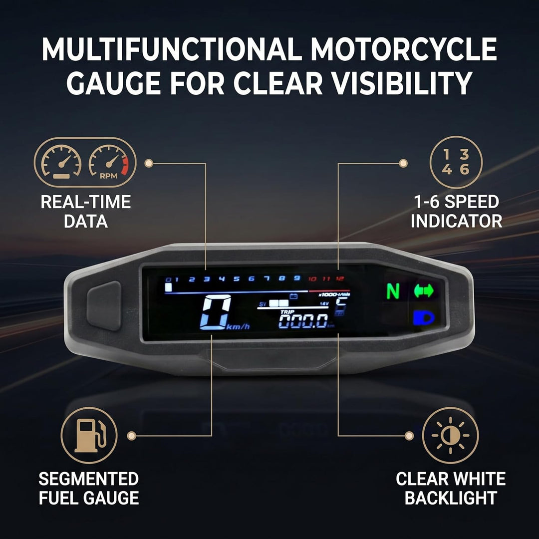 Shkalacar Motorrad Digitaler Tachometer, Drehzahlmesser mit 1-6 Gang LCD Display, Blinker, Hintergru