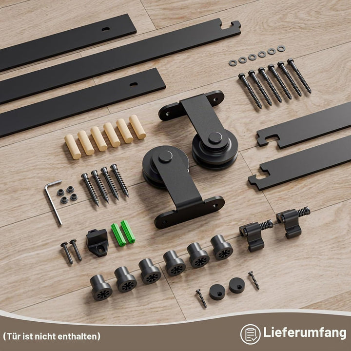 Schiebetürbeschlag 214cm Schiebetüren Schiebetürsystem Komplettset Laufschiene Rollen Set Schwarz fü