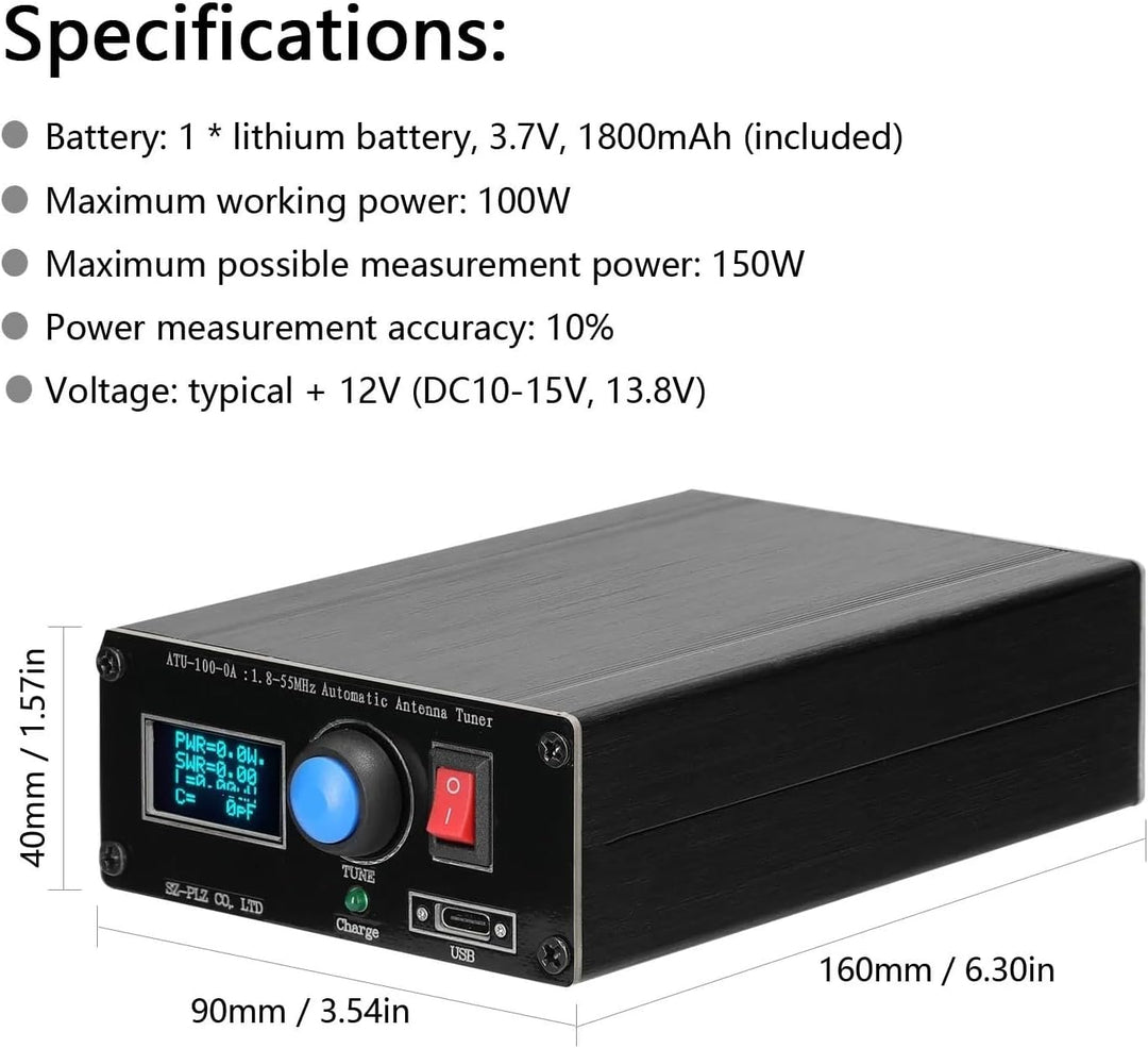 Automatischer ATU-100 Mini Antennentuner 0,96" Display USB Ladefunktion Radiotuner 1,8-55 MHz