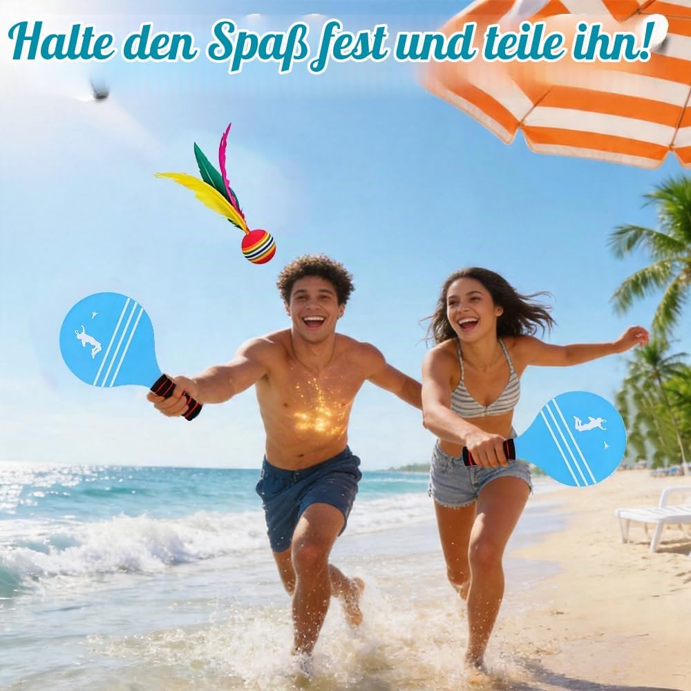 LUFEIS Beachball Set, Beach Ball Spiel Set für Familie, 2 Schläger, 12 Federbälle, 2 Plastikbälle, 1