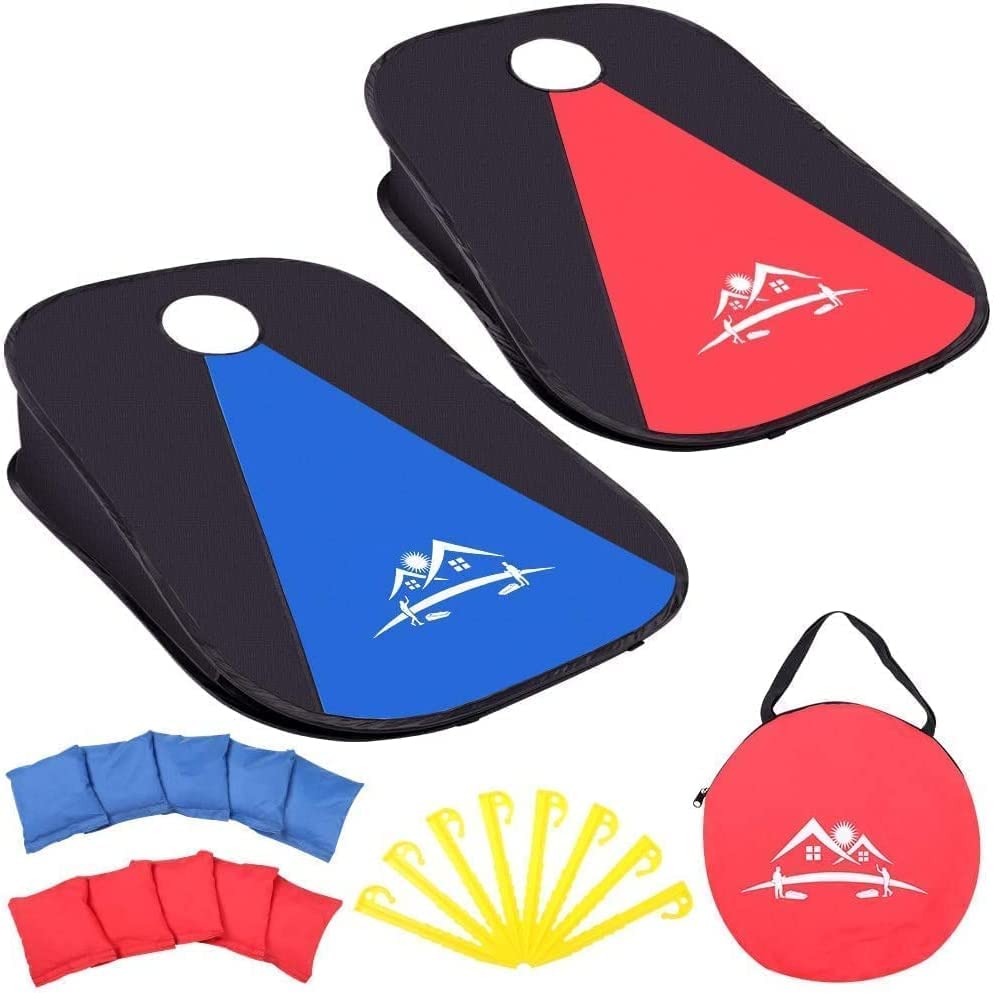 NZQXJXZ Cornhole Spiel Outdoor, Tragbar & Zusammenklappbar, Cornhole Toss Set mit 10 Sandsäckchen un