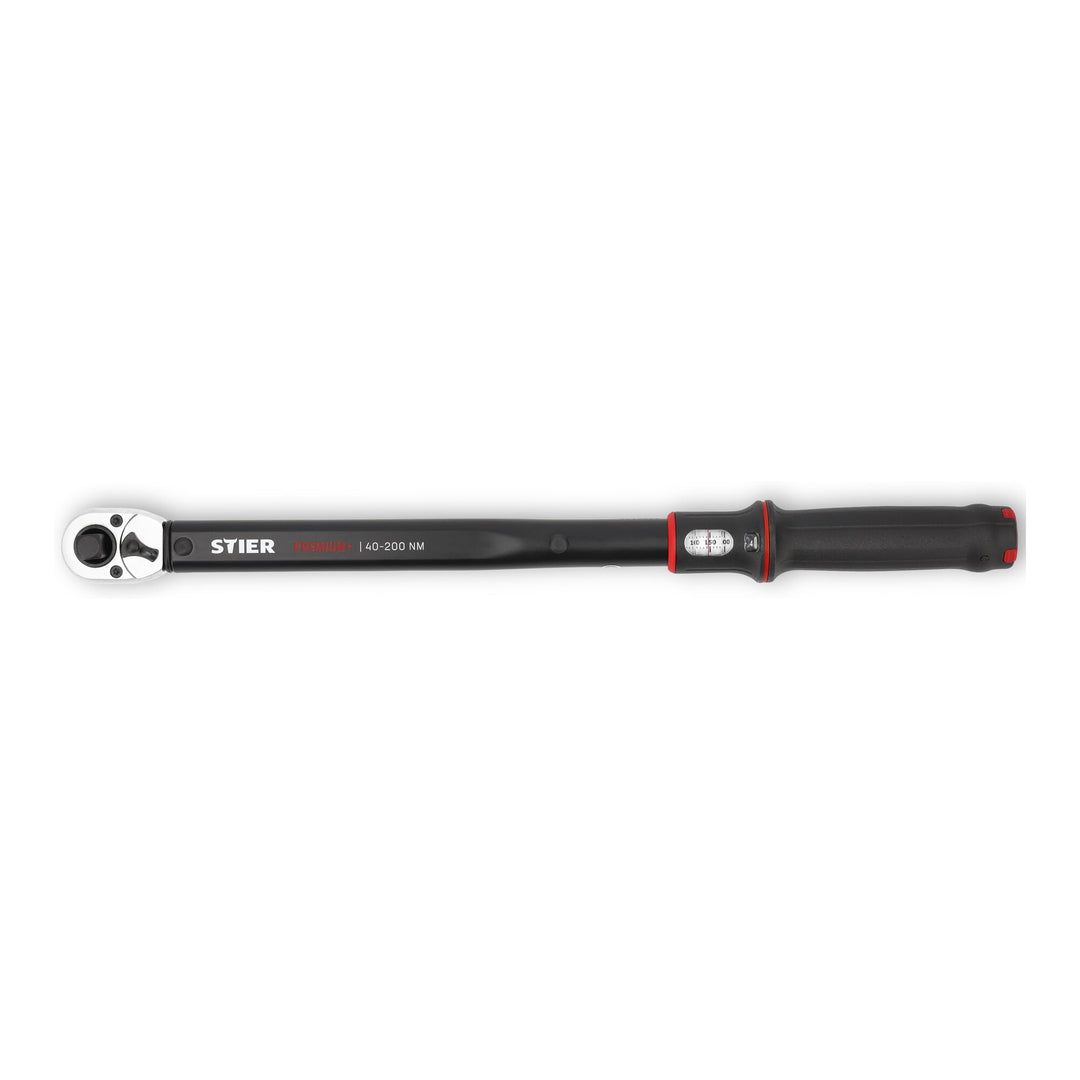 STIER Drehmomentschlüssel Premium+, Umschaltknarre mit 1/2 Zoll Aufnahme, Anzugsmoment: 40-200 Nm, L