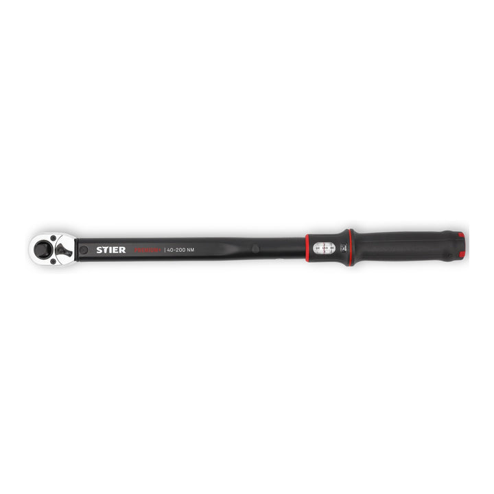 STIER Drehmomentschlüssel Premium+, Umschaltknarre mit 1/2 Zoll Aufnahme, Anzugsmoment: 40-200 Nm, L