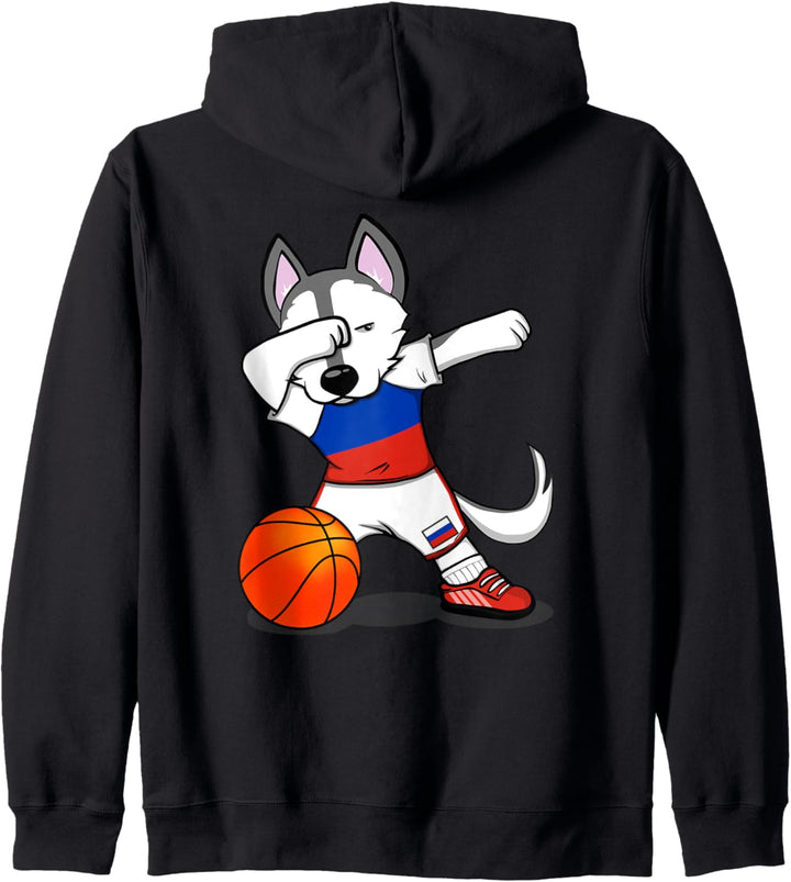 Dabbing Husky Hund Russland Basketball Mannschaft Flagge Kapuzenjacke