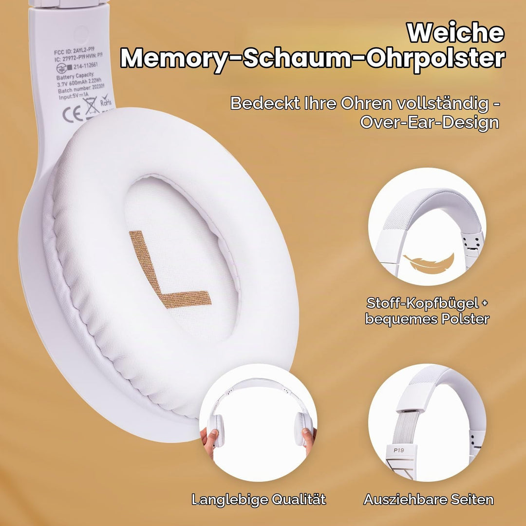 PowerLocus Bluetooth Kopfhörer Over Ear, Kopfhörer Kabellos mit 3-EQ modi, 60std. Spielzeit, Hi-Fi-S