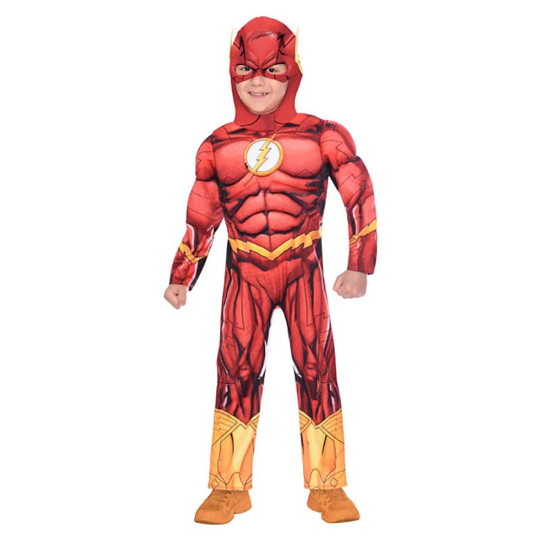 amscan - Kinderkostüm The Flash, Overall mit ausgepolsterter Brust, Maske, Serie, DC Super Heroes, M
