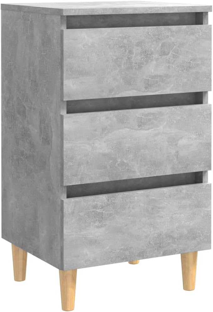 FIRBNUS Nachttische mit Massivholz-Beinen 2 STK. Betongrau 40x35x69 cm Nachtkästchen Nachtkommode mi
