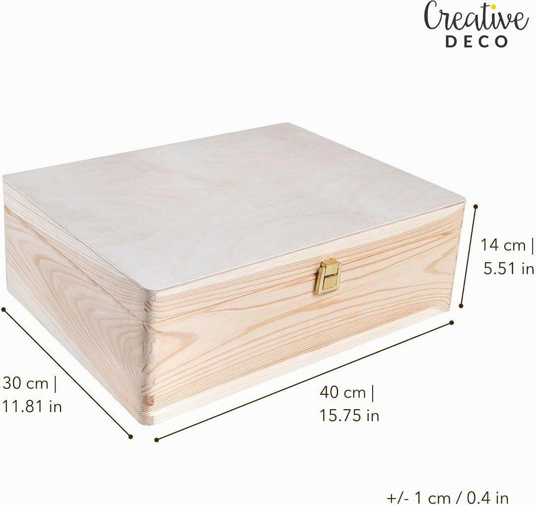 Creative Deco XL Grosse Holzkiste mit Deckel und Schloss | 40x30x14 cm (+/-1cm) | Erinnerungsbox Bab