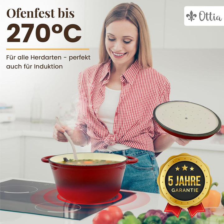 Ottia Gusseisen Topf brot backen [inkl. Gärkorb] - Emaille Topf 26cm - Dutch Oven, Brotbackform, Bro
