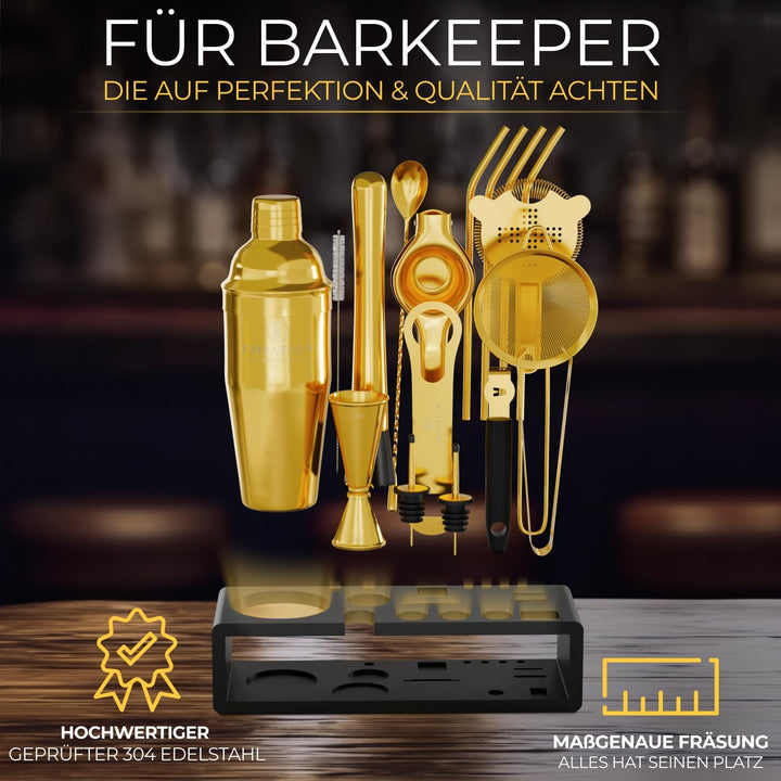 EMPATION Cocktail Set Gold, 700ml Cobbler Cocktail Shaker aus Edelstahl, sicheres Ausgiessen & kein