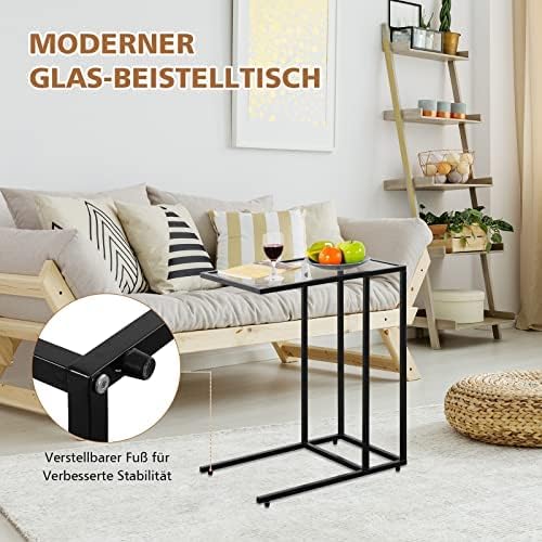 COSTWAY Beistelltisch, Stahlrohr, Sicherheitsglas, Schwarz, 65 x 55,5 x 35 cm(H x L x B), Schwarz