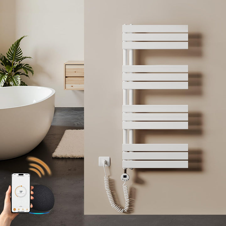 S'AFIELINA Badheizkörper Elektrisch 1041×500mm Weiss, 600W Handtuchheizkörper Elektrisch mit Thermos
