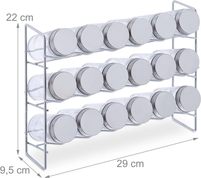 Relaxdays Gewürzregal mit 18 Gewürzgläsern, inkl. 36 Etiketten, Gewürzdosen zur Aufbewahrung, HBT: 2
