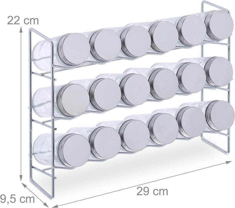 Relaxdays Gewürzregal mit 18 Gewürzgläsern, inkl. 36 Etiketten, Gewürzdosen zur Aufbewahrung, HBT: 2
