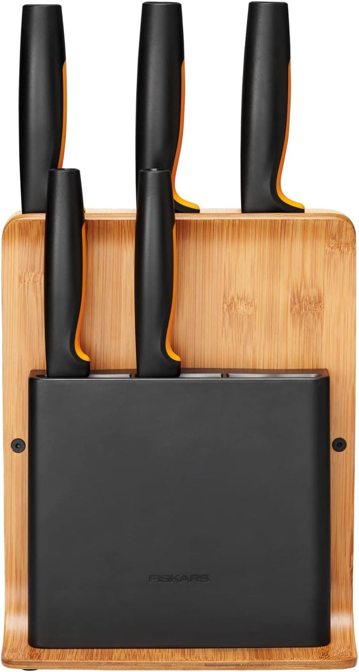 Fiskars Bambus Design-Messerblock mit 5 Messern, Functional Form, Inklusive Gemüsemesser, Tomatenmes