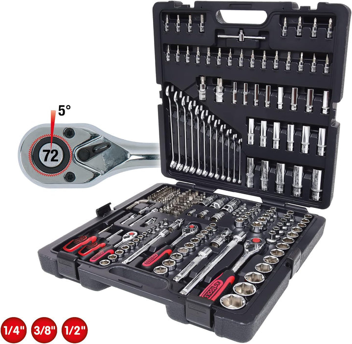 KS Tools 918.0216 1/4"+3/8"+1/2" CHROMEplus Steckschlüssel-Satz, 216-tlg 216-tlg. Hochglanz verchrom