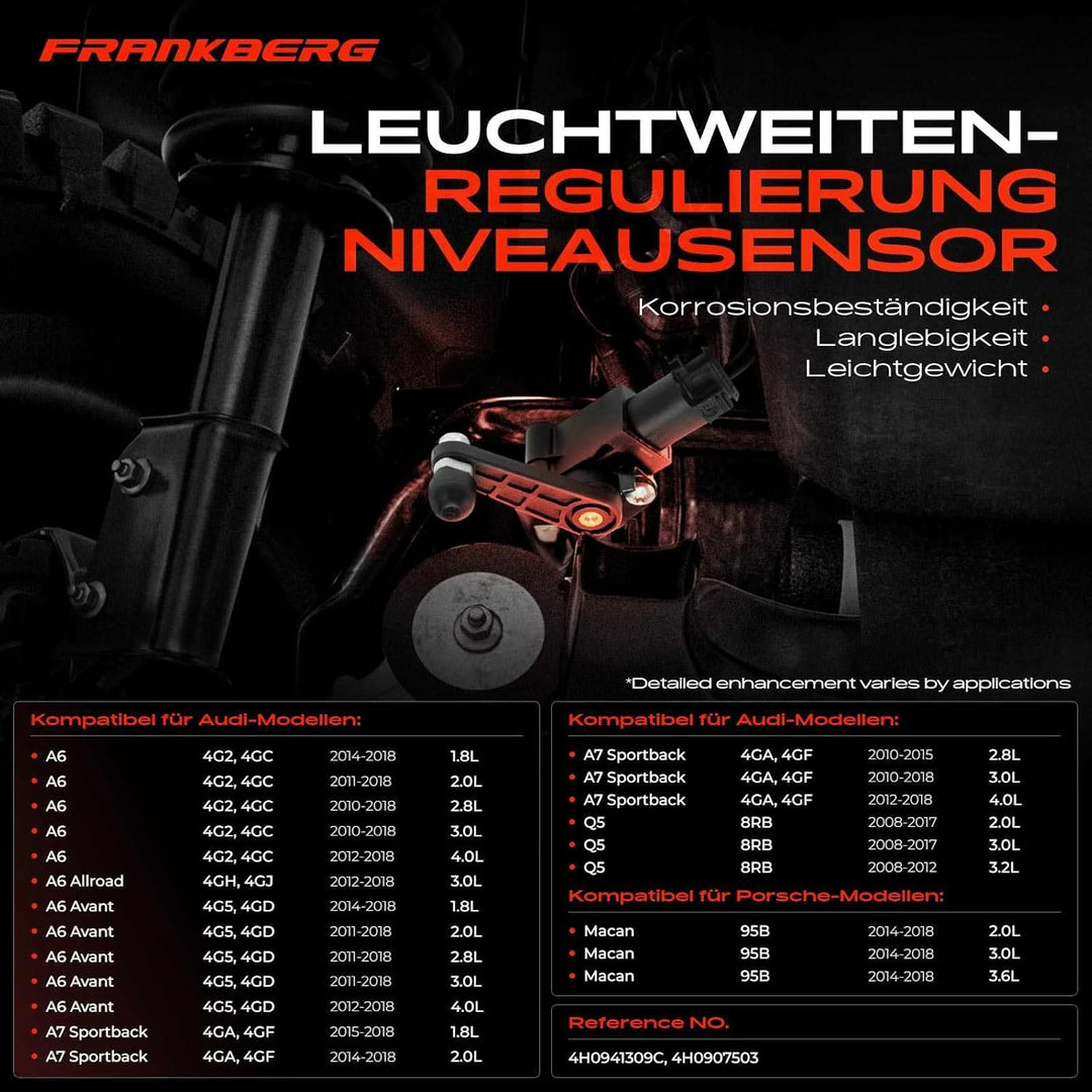Frankberg Niveausensor mit Gestänge Luftfederung Hinten Links für A6 A7 Sportback A8 2009-2018 4H094