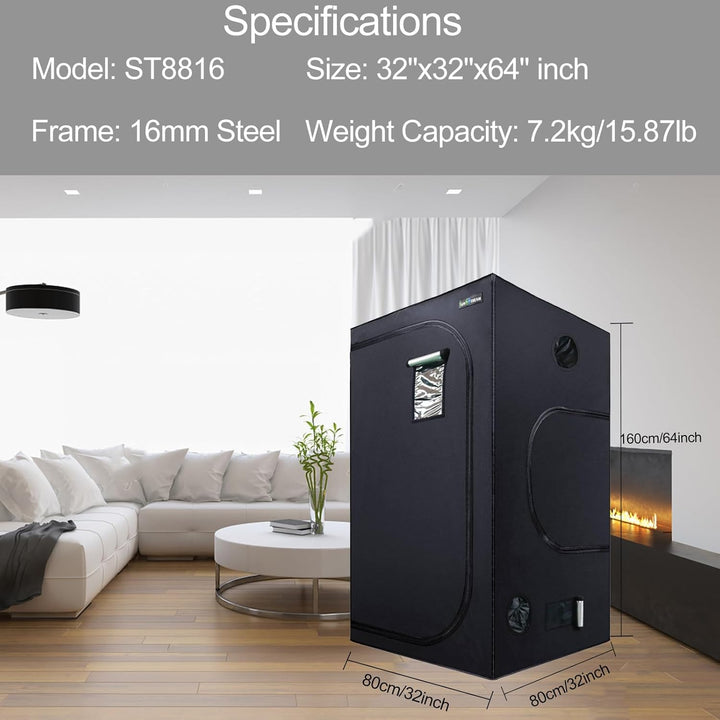 SunStream Hydrokultur-Zelt für die Pflanzenaufzucht, Innenpflanzen, wasserabweisend 80x80x160, 80x80