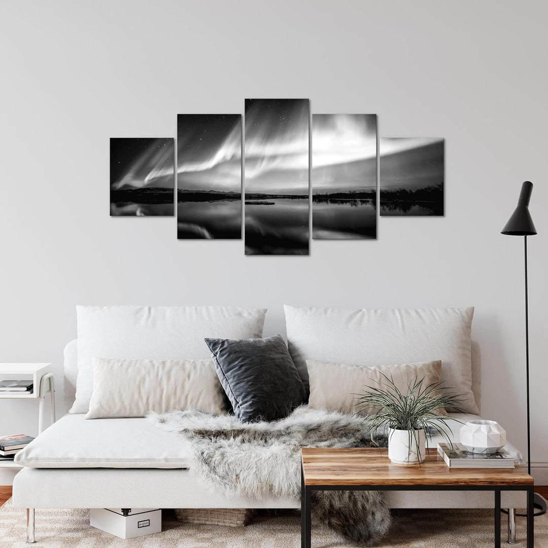 Runa Art Wandbilder Polarlicht 5 Teilig Bild auf Vlies Leinwand Deko Wohnzimmer Schlafzimmer Nachthi