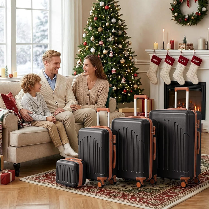 LALAHO Kofferset 4 teilig Hartschale mit Kosmetikkoffer, Koffer Set 4 Stück aus ABS, Reisekoffer mit