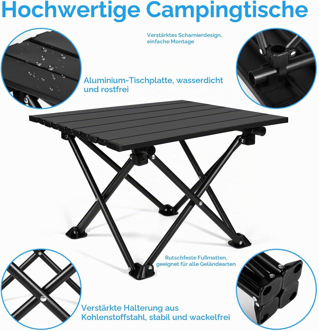 Klappbarer Campingtisch, Ultraleichter Tragbarer Campingtisch aus Karbonstahl mit Tragetasche für Ou