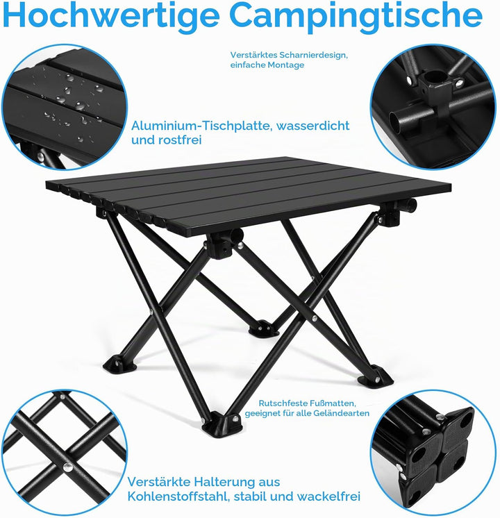 Klappbarer Campingtisch, Ultraleichter Tragbarer Campingtisch aus Karbonstahl mit Tragetasche für Ou