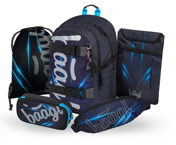 Baagl Schulrucksack Set Jungen 5 Teilig, Skateboard Rucksack, Schultasche ab 3. Klasse, Grundschule
