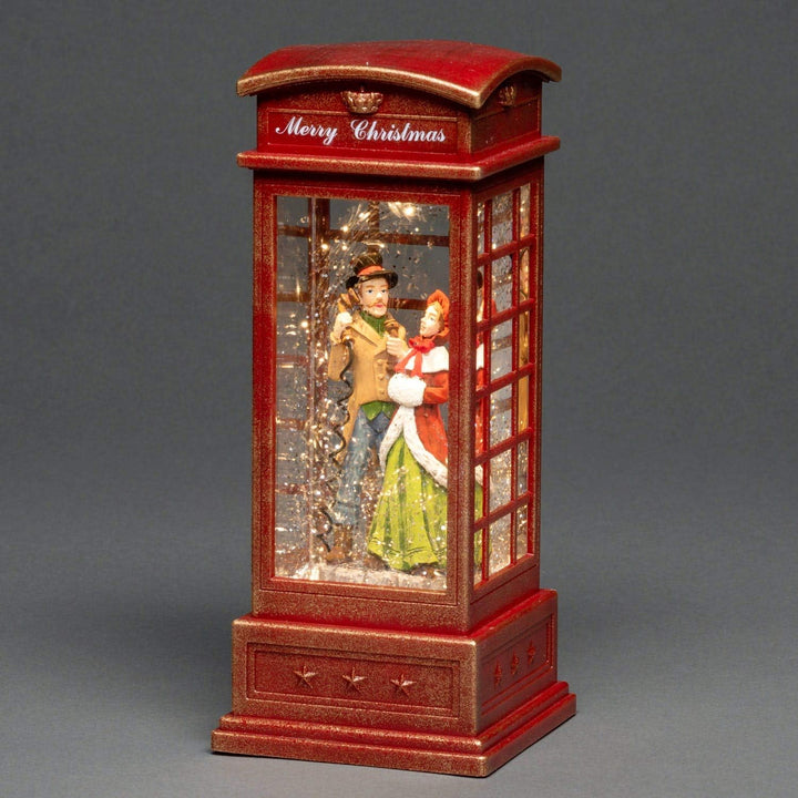Konstsmide 4368-550 Telefonzelle Warmweiss LED Rot beschneit, mit Wasser gefuellt, Timer, mit Schalt