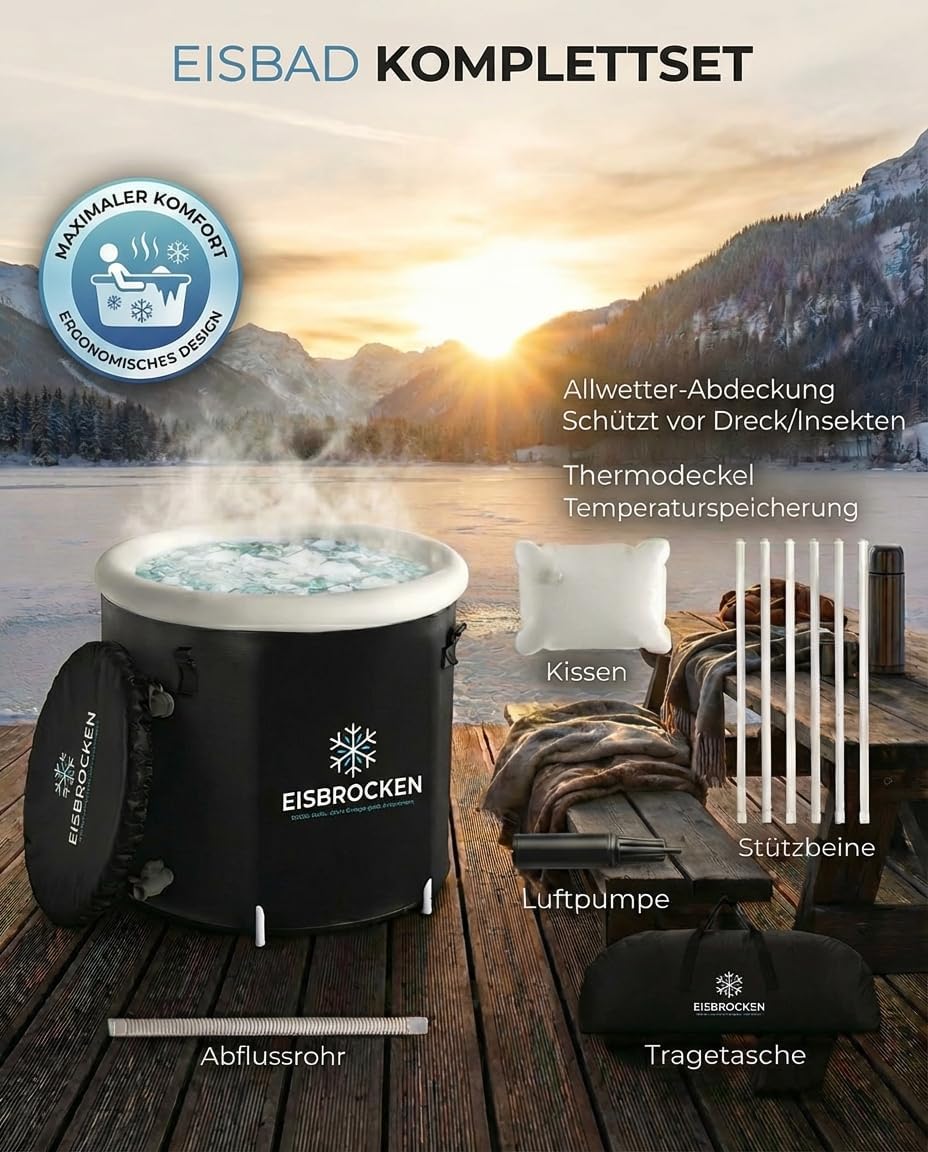 Eisbad Tonne – Faltbare Eistonne 80 cm Ø mit 7-Schicht-Isolierung – Indoor & Outdoor Kältebad für Sp