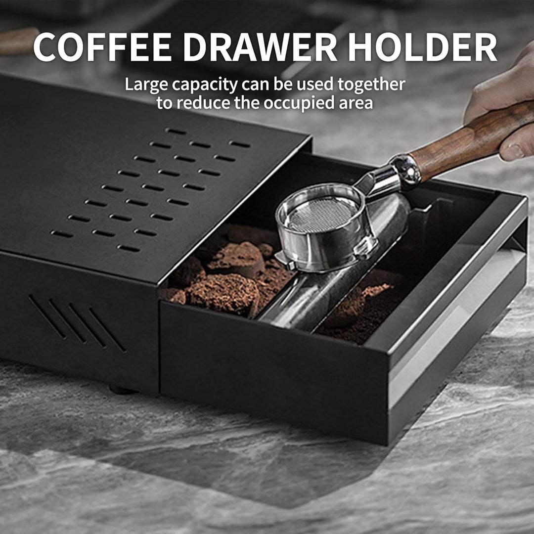 Espresso Abklopfbehälter mit Schublade – Edelstahl Knock Box mit Gummistange & Anti-Rutsch-Füssen, S